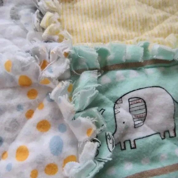 Flannel Rag Quilt With Batting, 50 X 44, Baby Elephant Scrappy Rag Quilt Throw